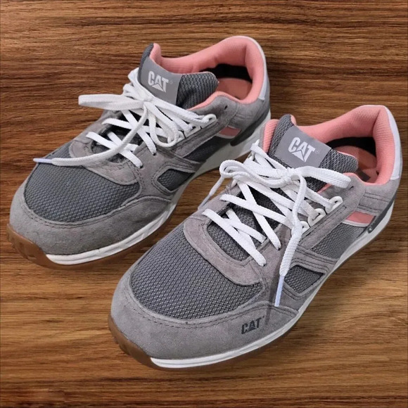 CAT Caterpillar Size 9.5 Women Woodward Steel Toe Work Shoe Sneaker Pink Grey